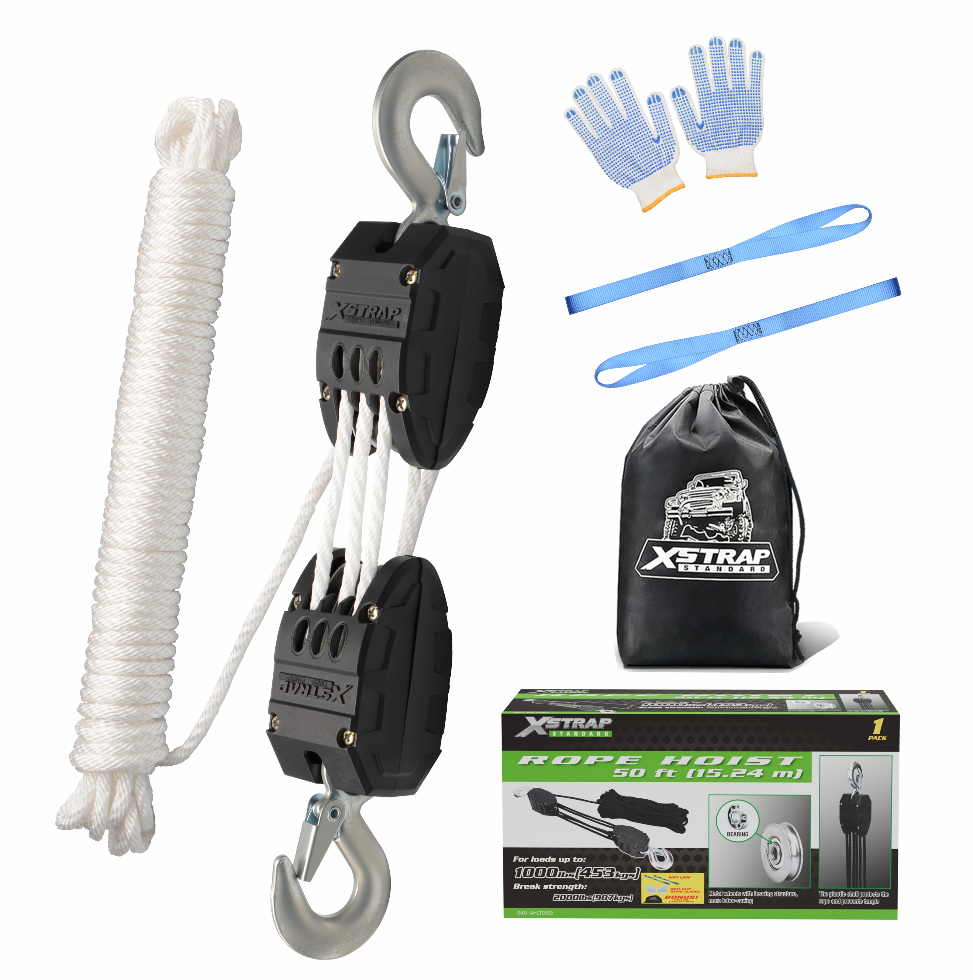 XSTRAP AHLT0003 Sistema di pulegge per paranco a fune bianca Capacità 1000 libbre