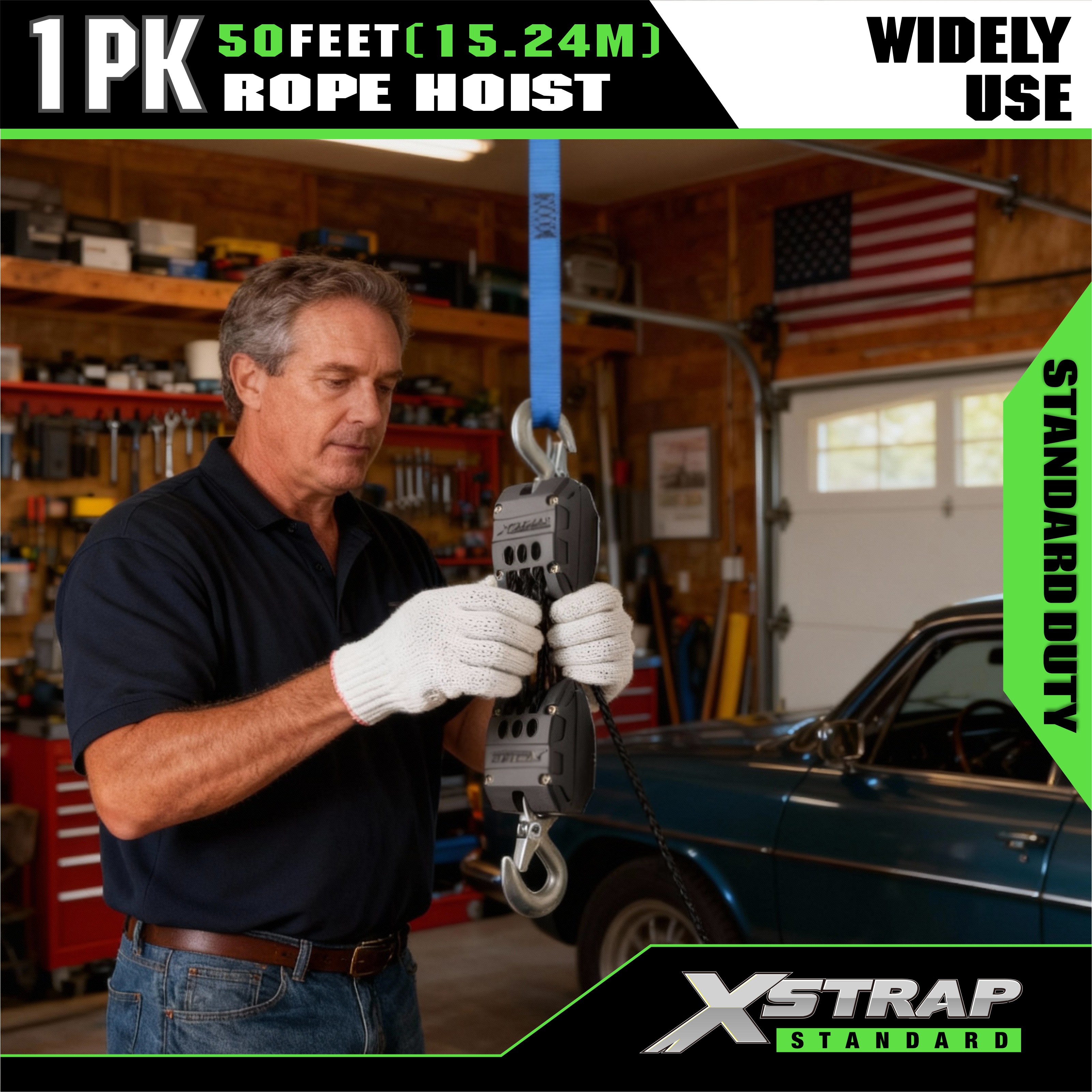 XSTRAP AHLT0003 Sistema di pulegge per paranco a fune bianca Capacità 1000 libbre