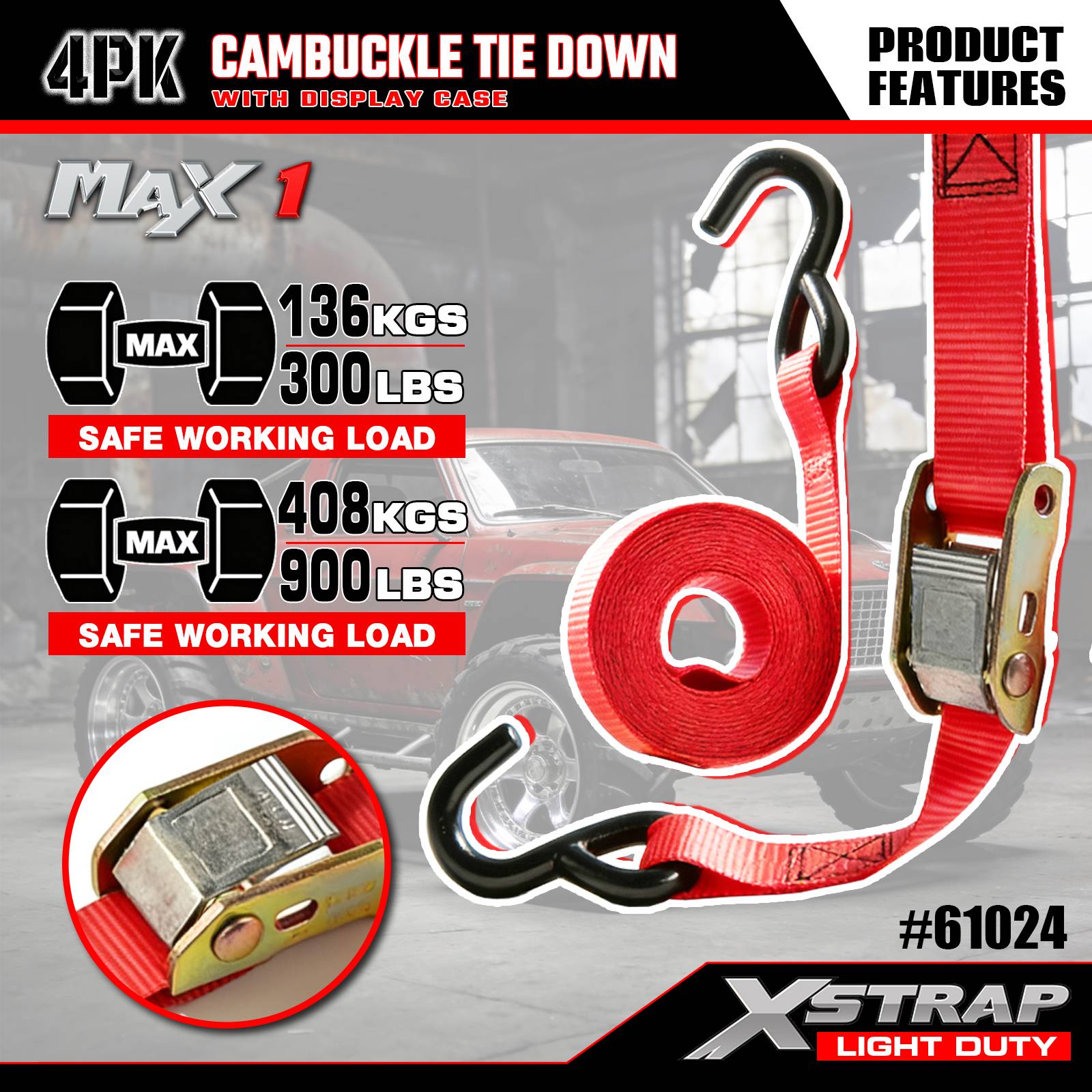 Xstrap 61024 Cinghie di ancoraggio con fibbia 4PK 1