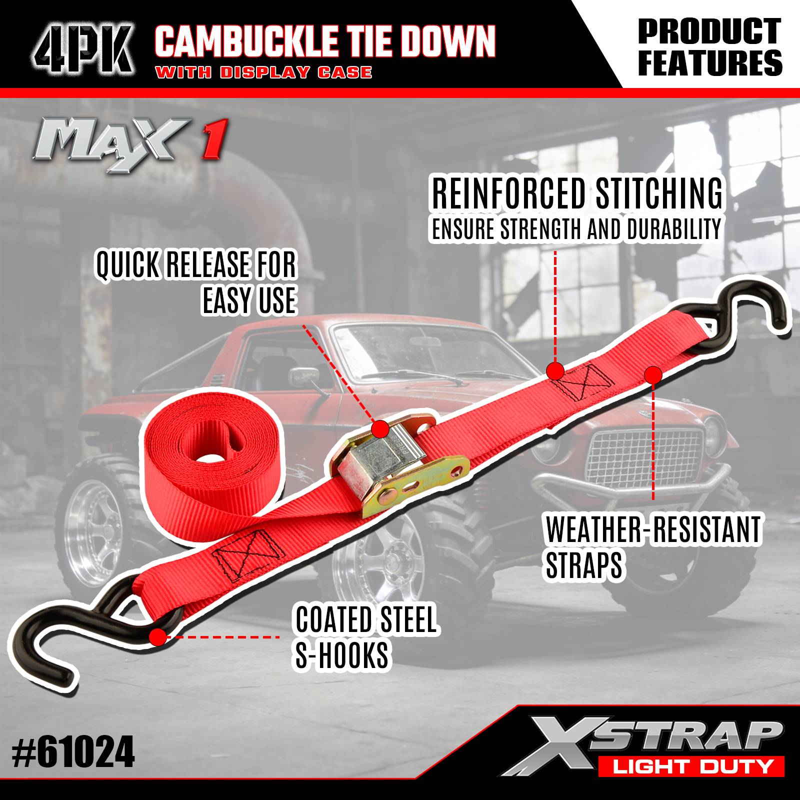 Xstrap 61024 Cinghie di ancoraggio con fibbia 4PK 1