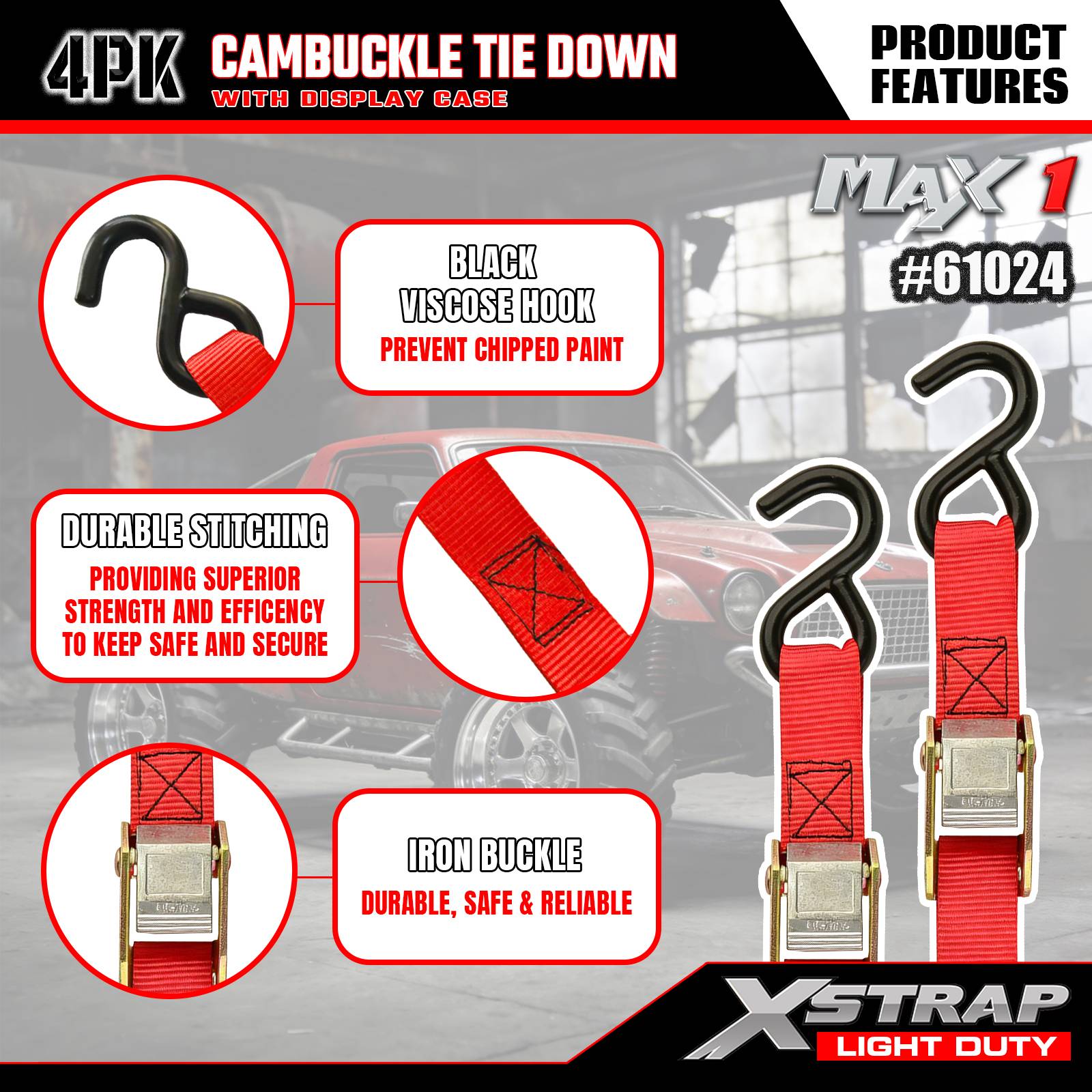 Xstrap 61024 Cinghie di ancoraggio con fibbia 4PK 1