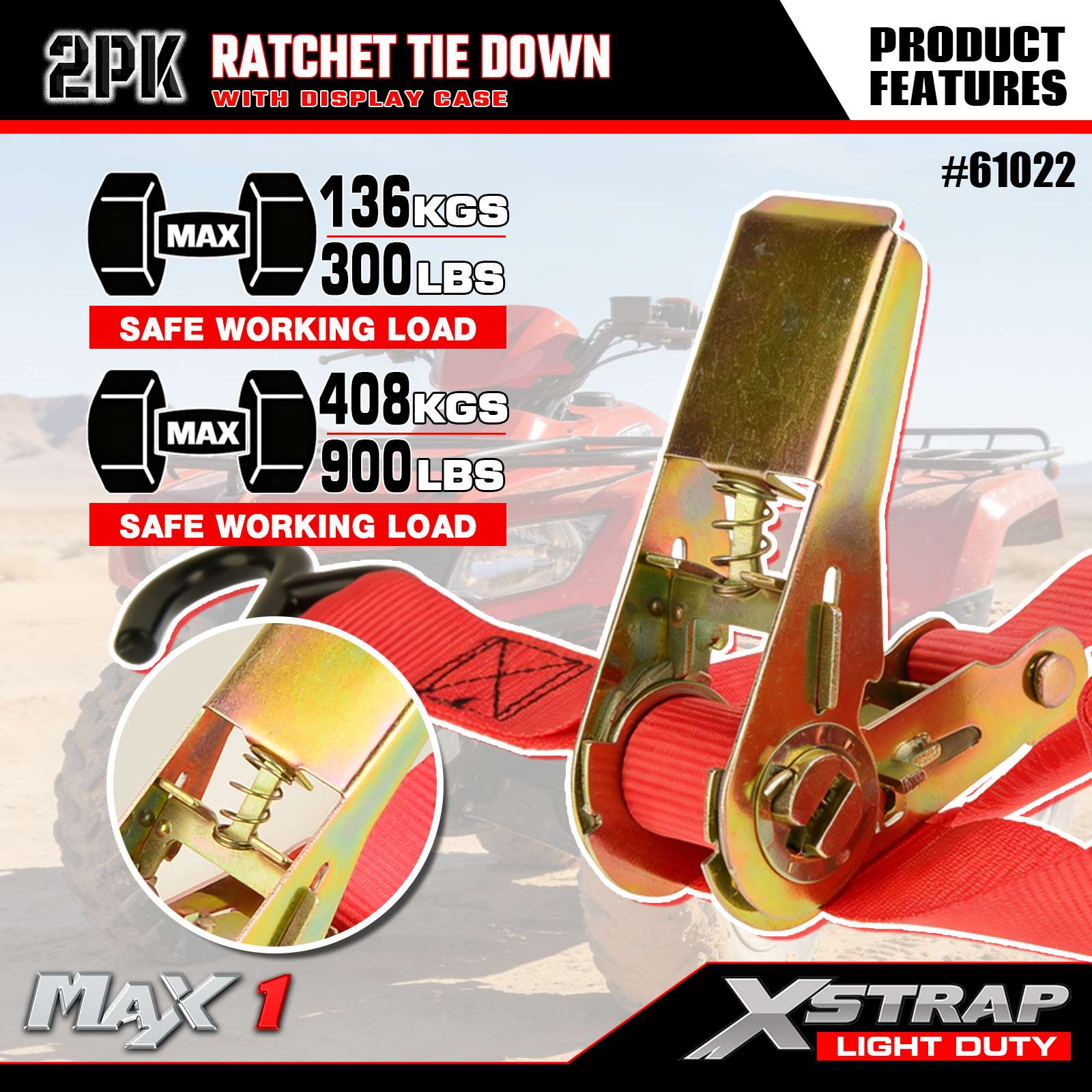 Xstrap 61022 Cinghie di ancoraggio a cricchetto 2PK 1