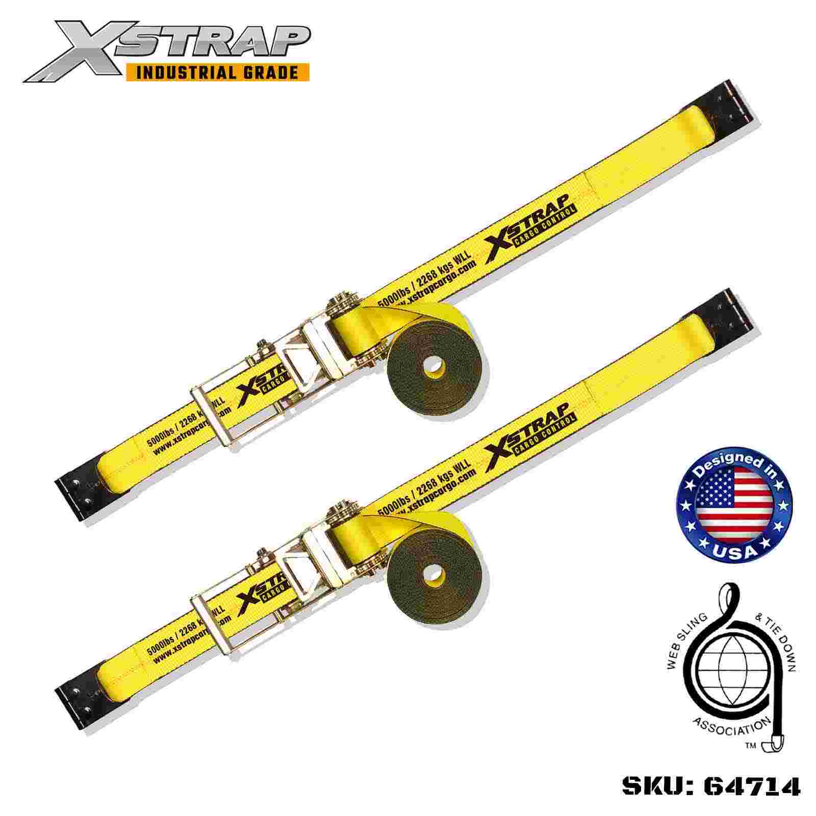 Xstrap 64714 ​​Cinghie con fibbia a cricchetto da 7,6 cm e 9,1 m con ganci piatti, resistenza alla rottura 15.000 libbre (confezione da 2)