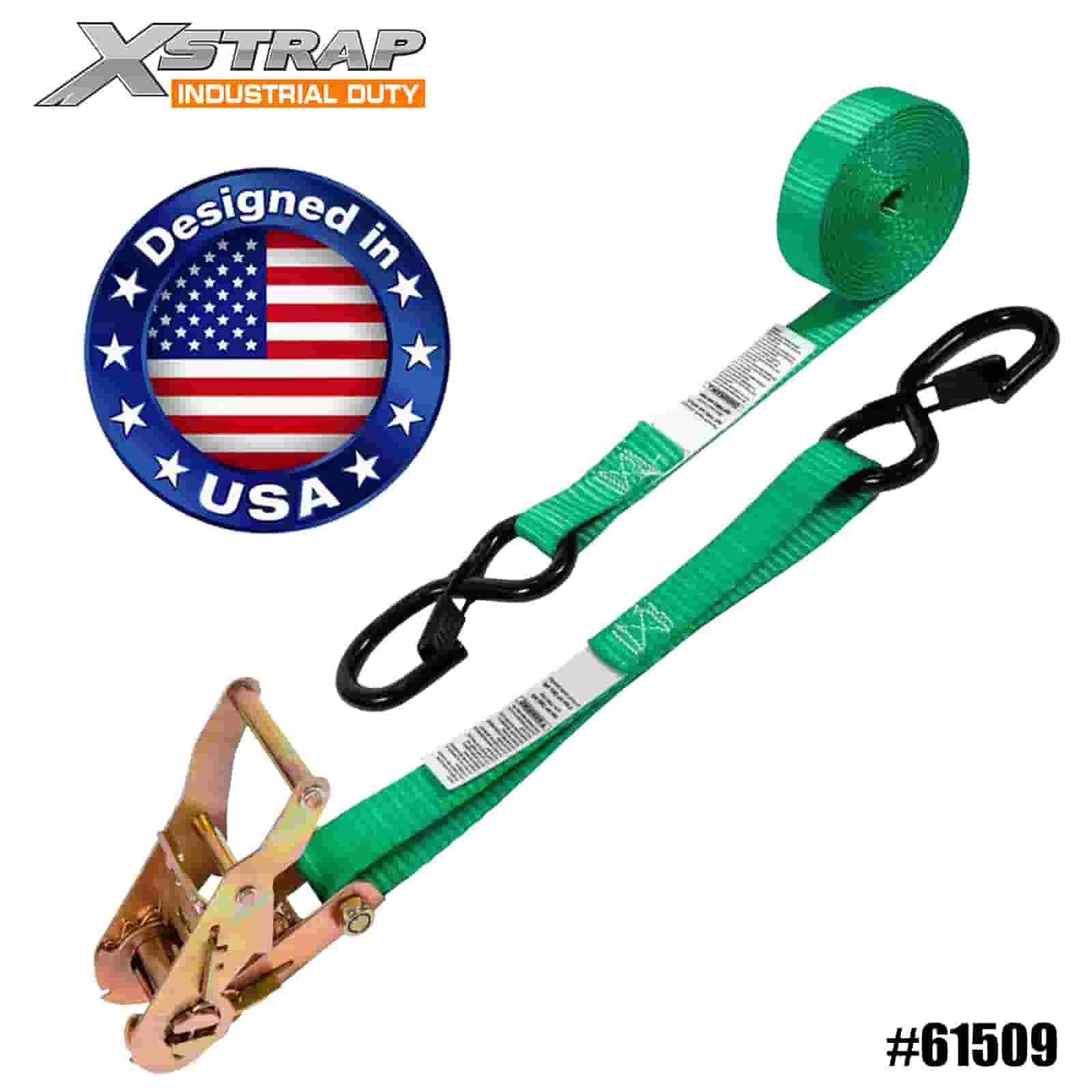 Xstrap 61509 Cinghia a cricchetto 1” x 15' 4PK con ganci di sicurezza a S 400 libbre SWL