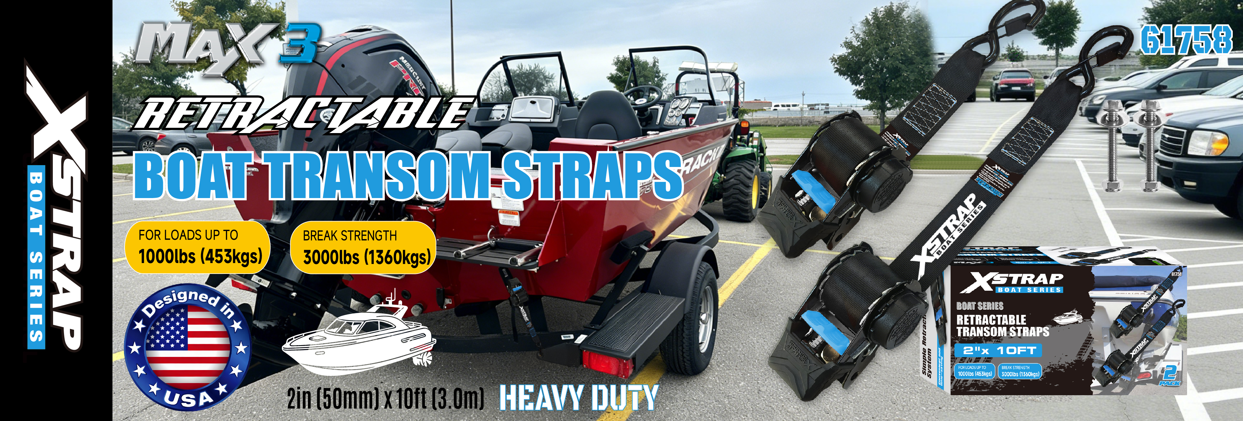 Xstrap 61758 Cinghie retrattili per poppa con ganci di sicurezza 1.000 libbre SWL