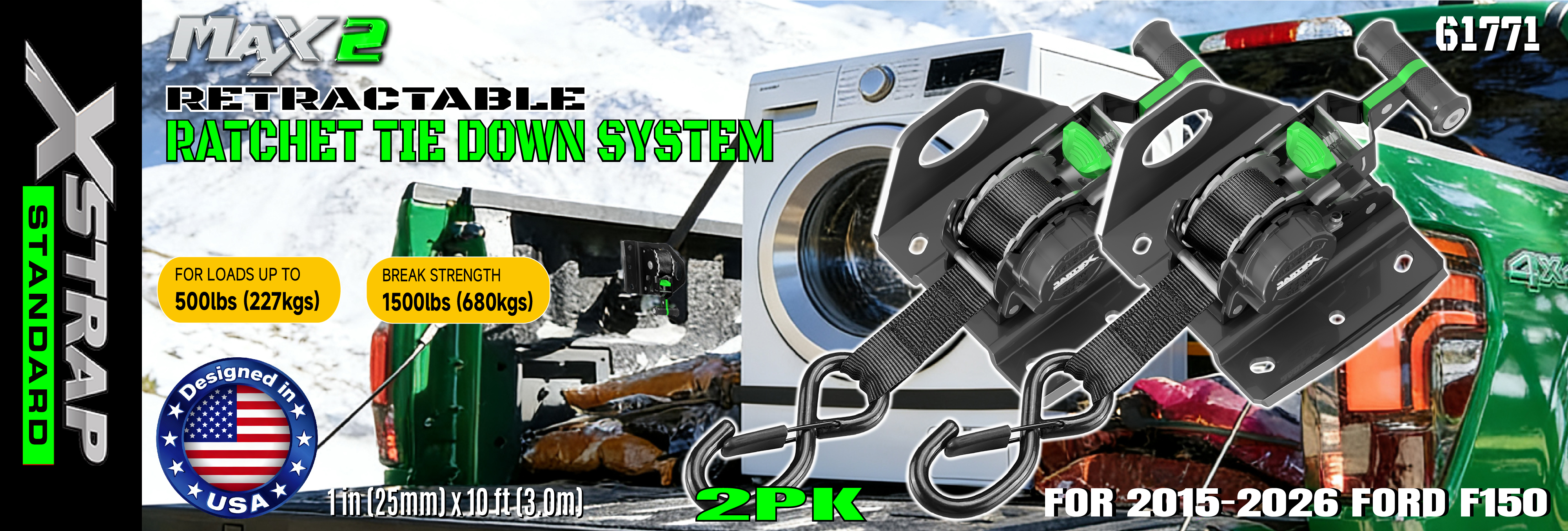 Xstrap 61771 Cinghie a cricchetto retrattili adatte per accessori auto F150 500LB SWL