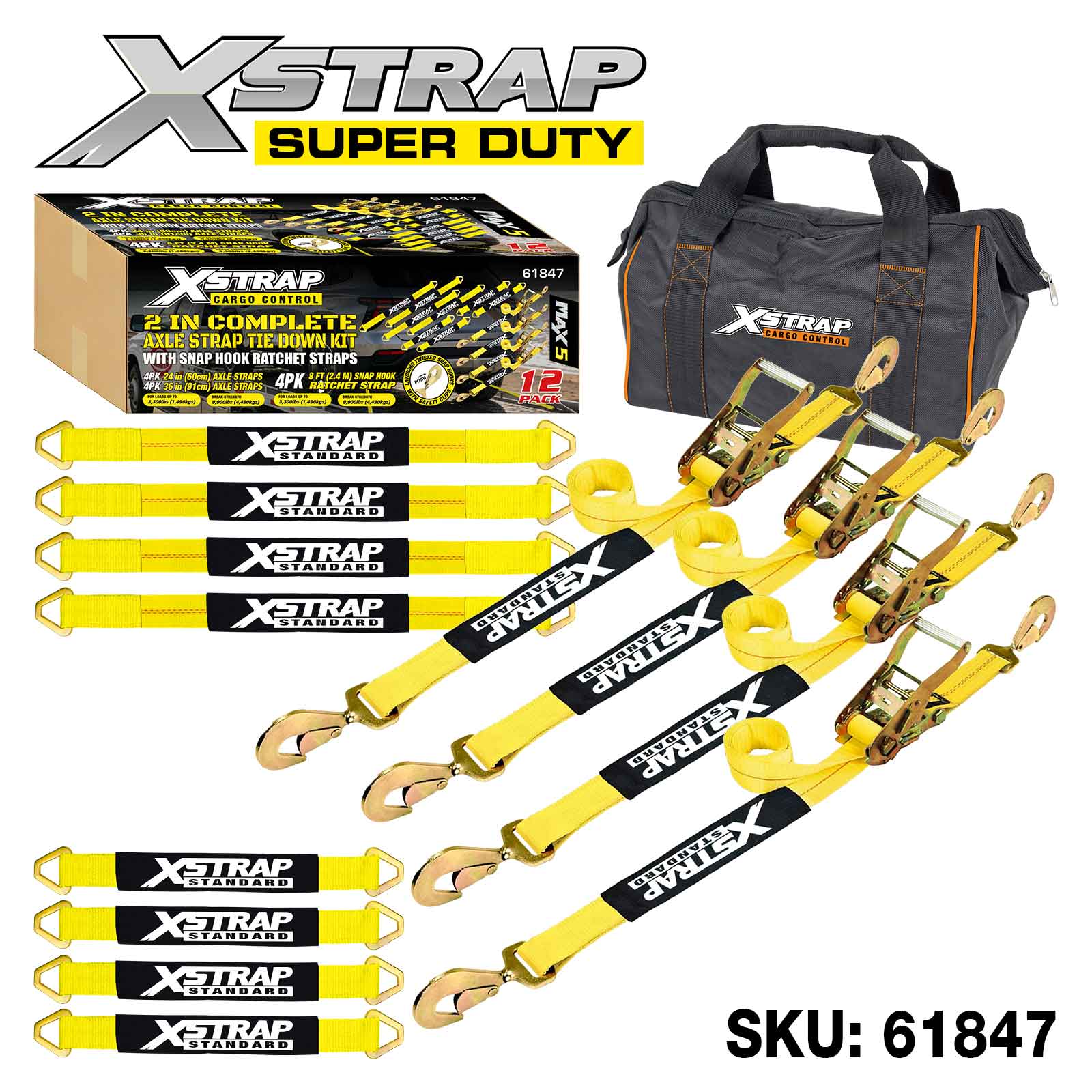 Xstrap 61847 12PK Kit completo di ancoraggio cinturino Alex da 2 pollici 3.300 libbre SWL